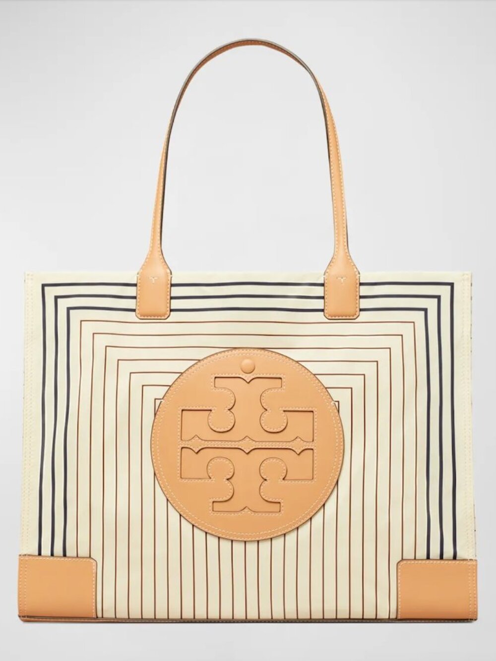 Tory Burch Cream Stripe Ella Print Tote with Tan Leather Trim - Large - Picture 12 of 12